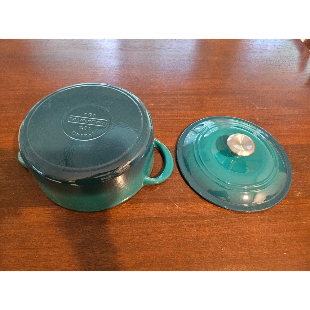 Tramontina Dutch Oven Unisex 4 qt Teal Enameled Cast Iron Round Pot Lid